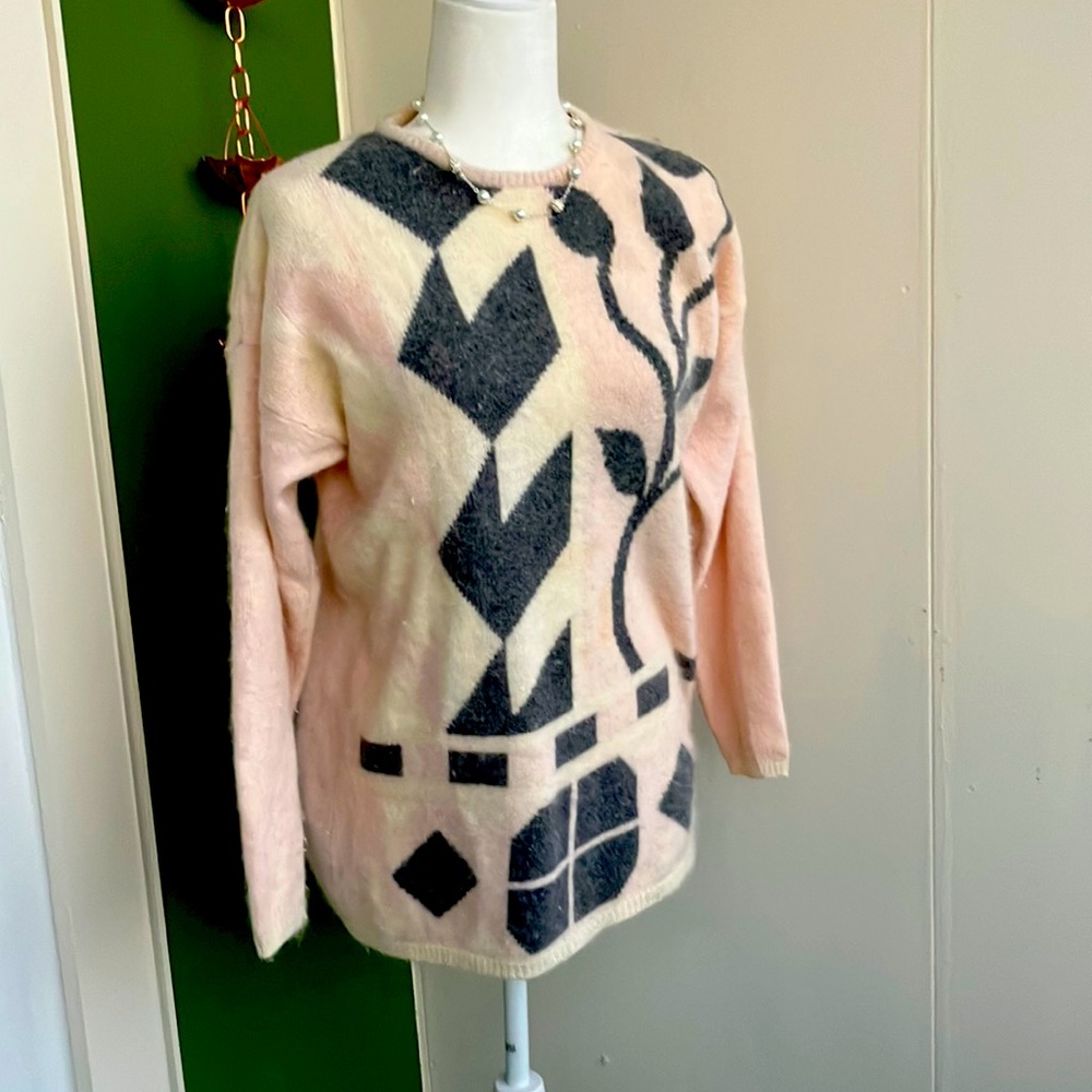 Vintage 80s 90s Geometric Sweater As Is Damaged